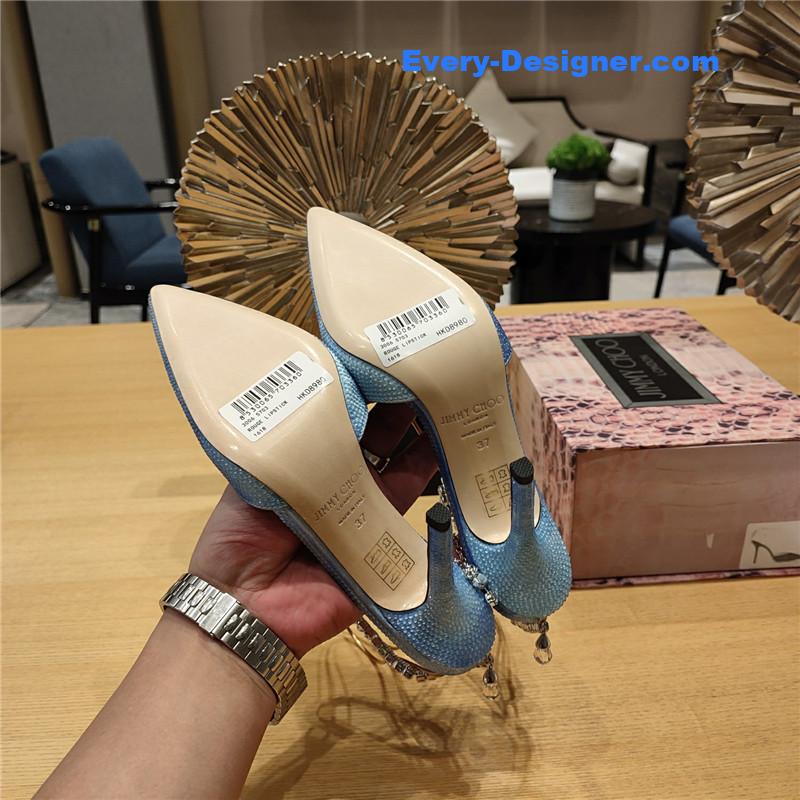 J1m*y Ch00 crystal chain heeled sandals