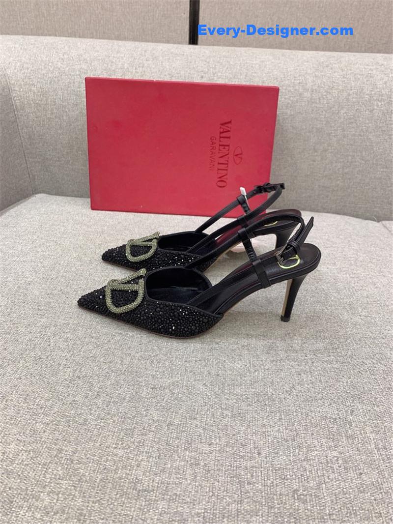 va1e*ntin0 new v buckle full D1am0nd high-heeled sandals