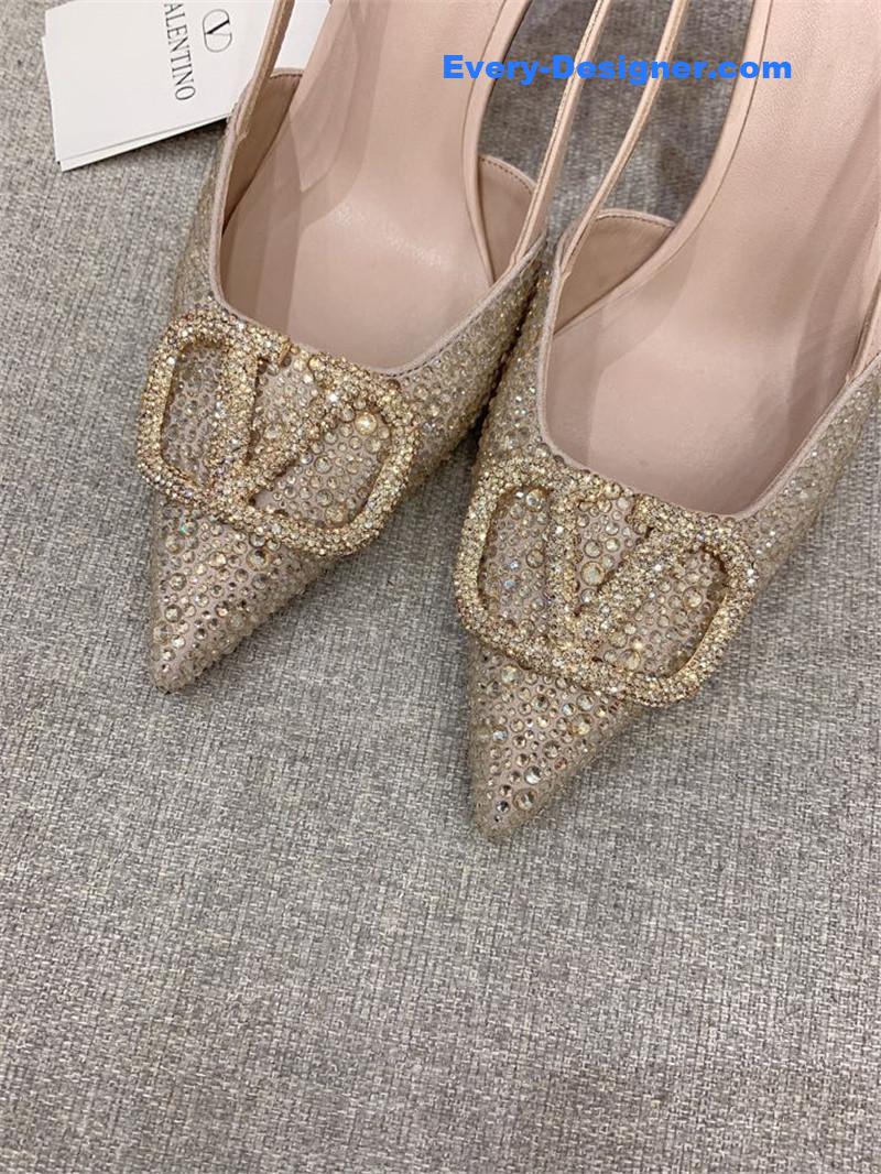va1e*ntin0 new v buckle full D1am0nd high-heeled sandals