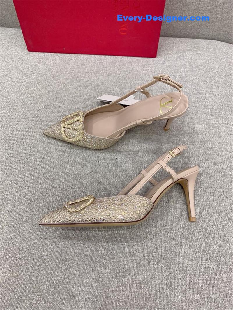 va1e*ntin0 new v buckle full D1am0nd high-heeled sandals