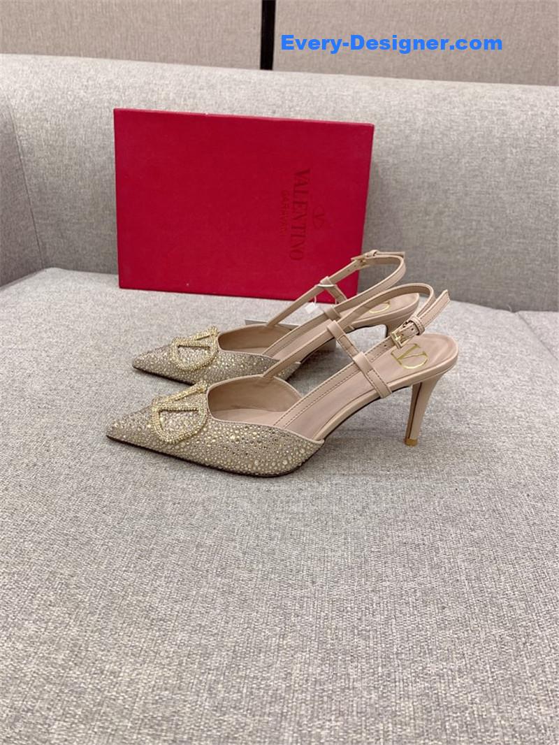 va1e*ntin0 new v buckle full D1am0nd high-heeled sandals