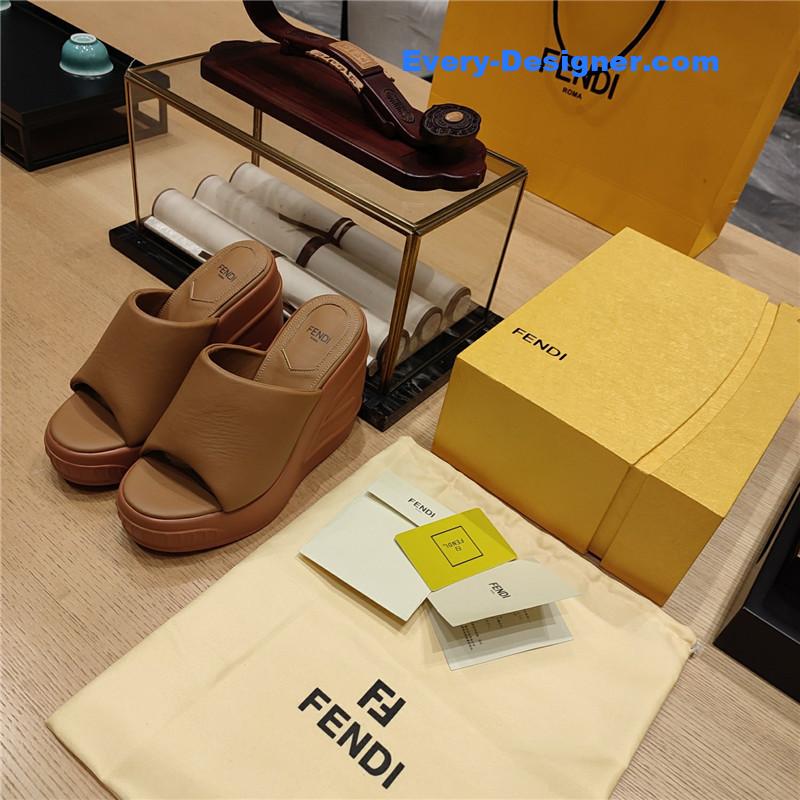 F**di tan leather wedge platform slides