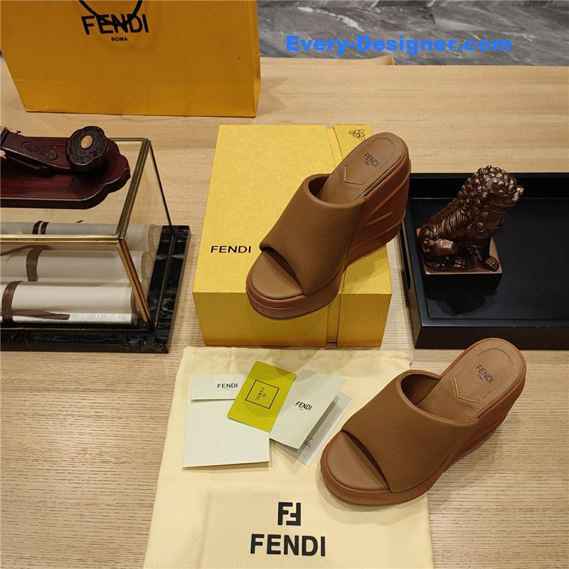 F**di tan leather wedge platform slides