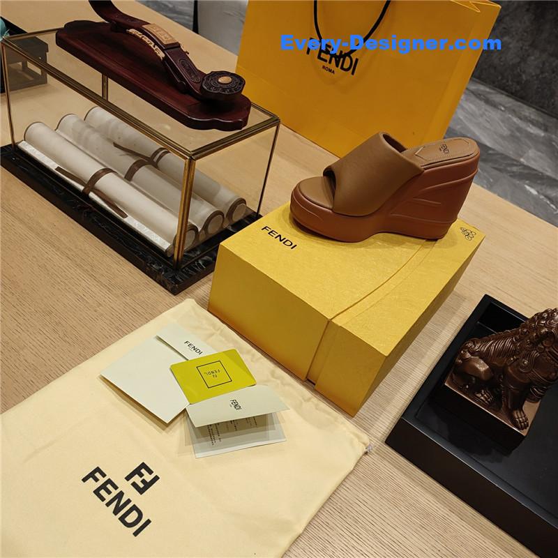F**di tan leather wedge platform slides