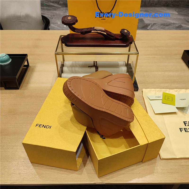 F**di tan leather wedge platform slides