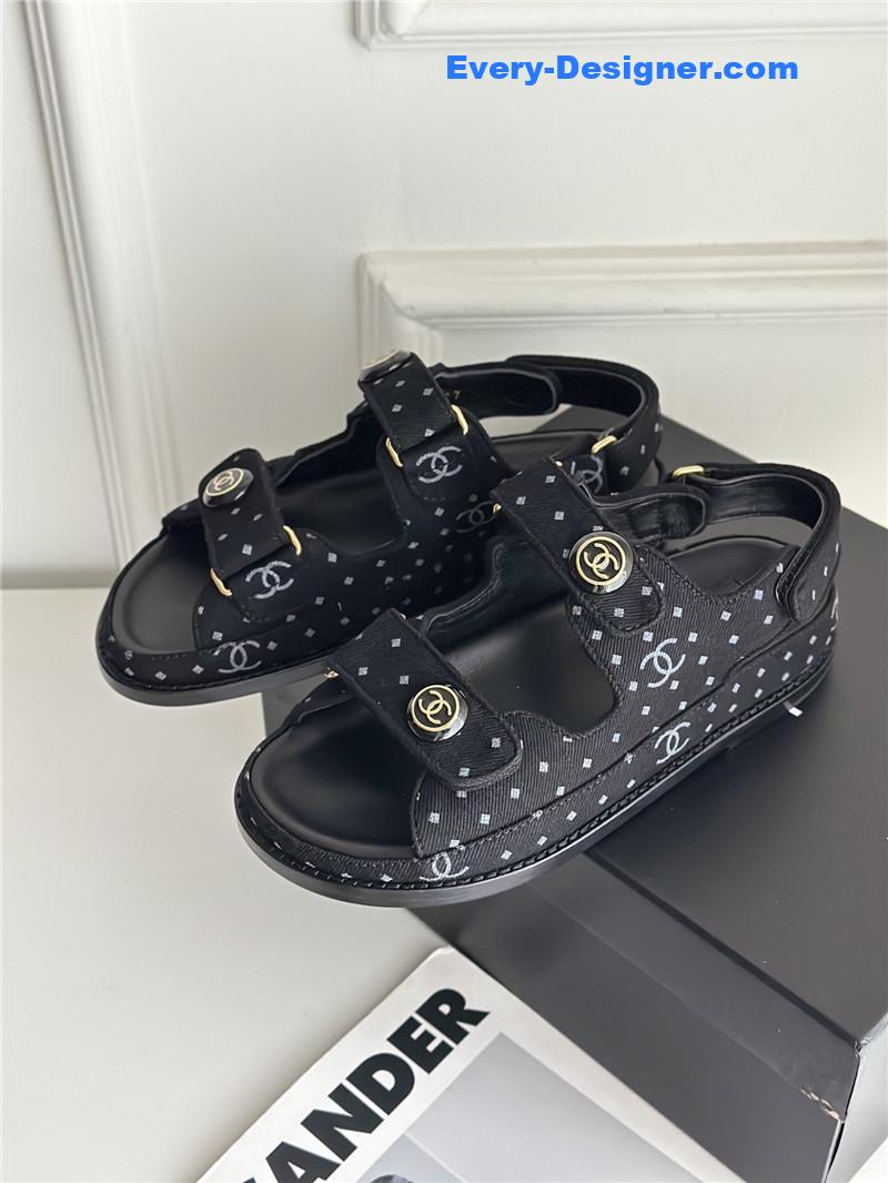 CC polka dot denim Velcro sandals