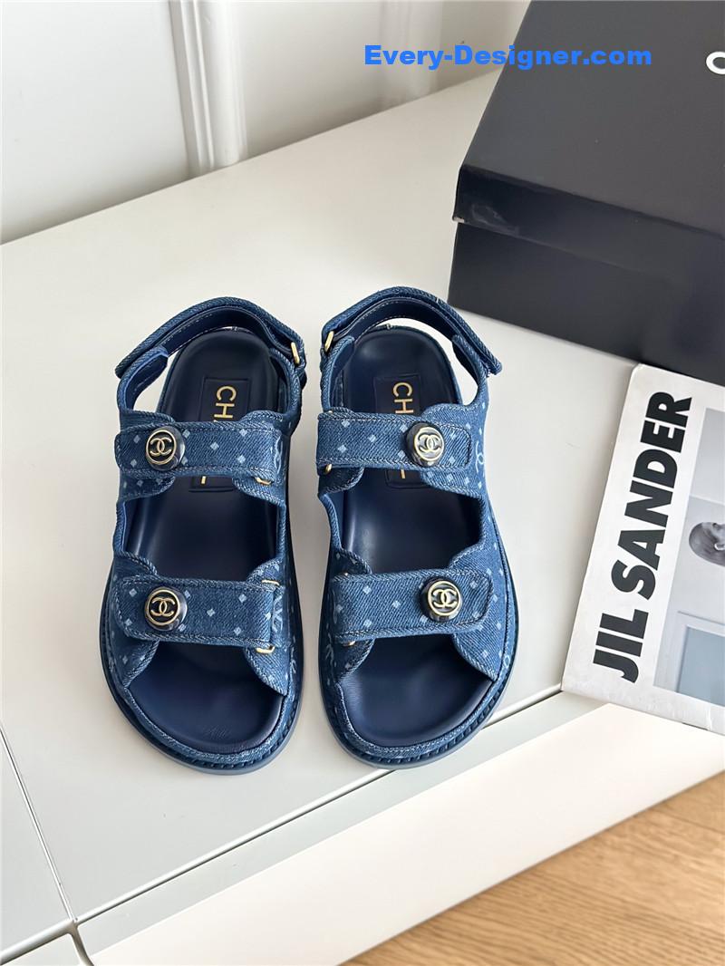 CC polka dot denim Velcro sandals