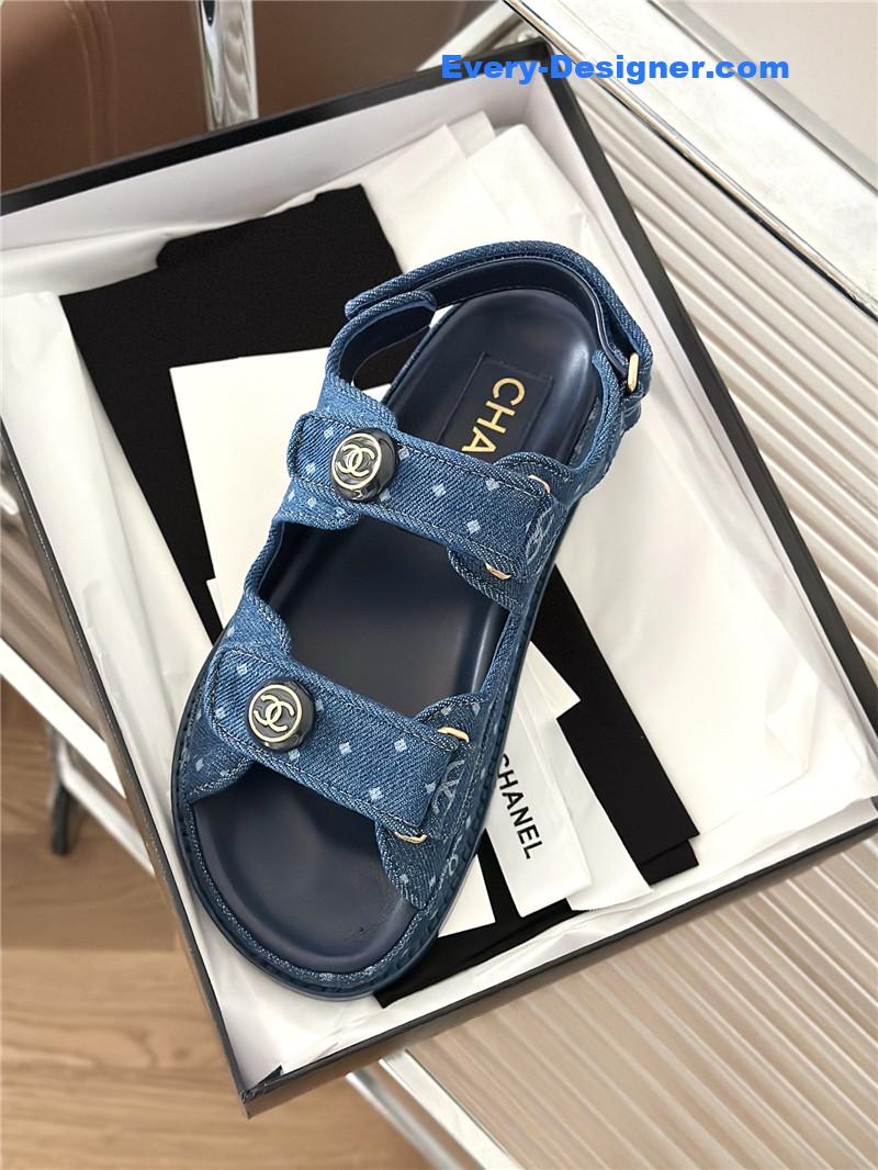 CC polka dot denim Velcro sandals