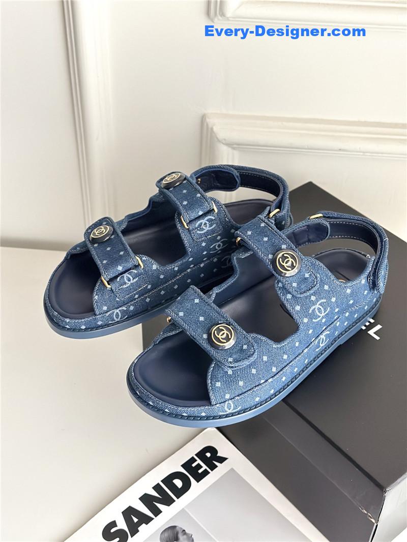 CC polka dot denim Velcro sandals
