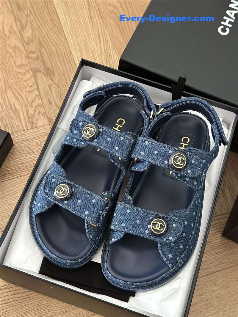 CC polka dot denim Velcro sandals