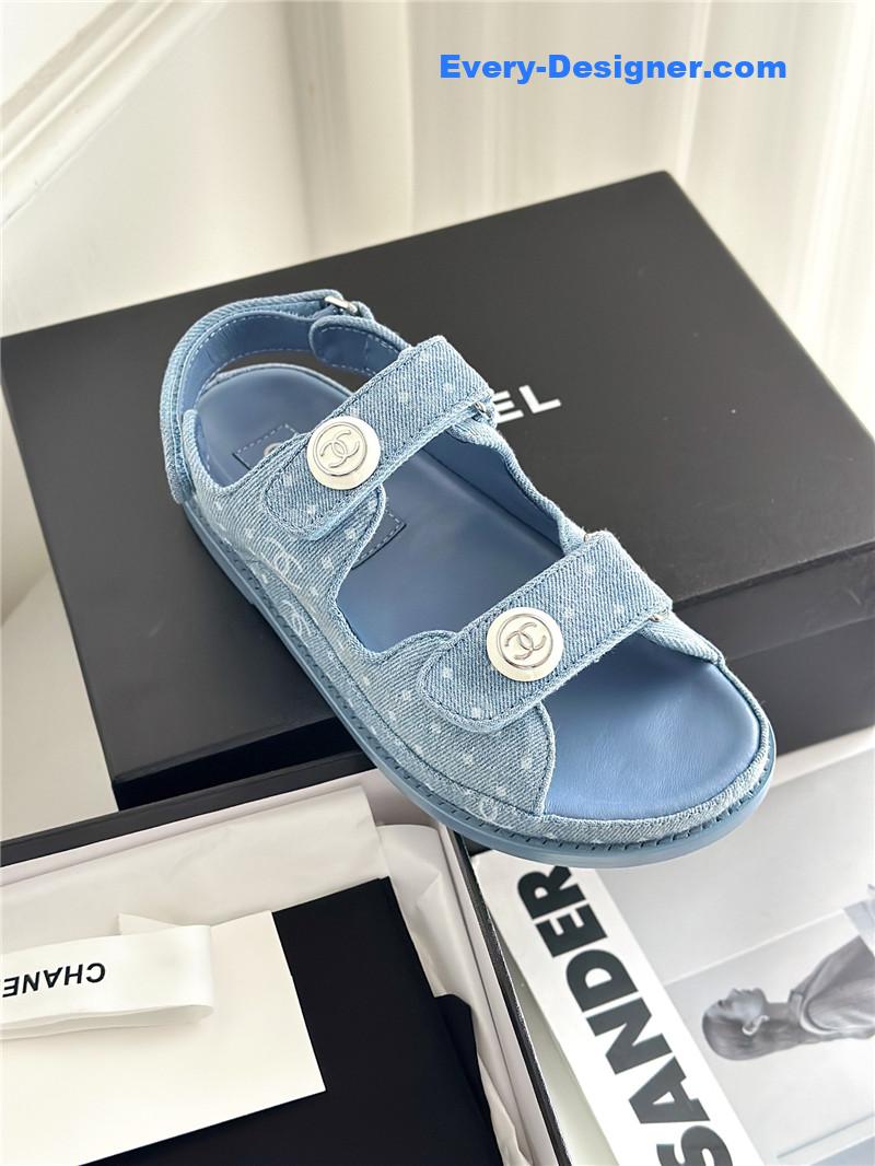 CC polka dot denim Velcro sandals
