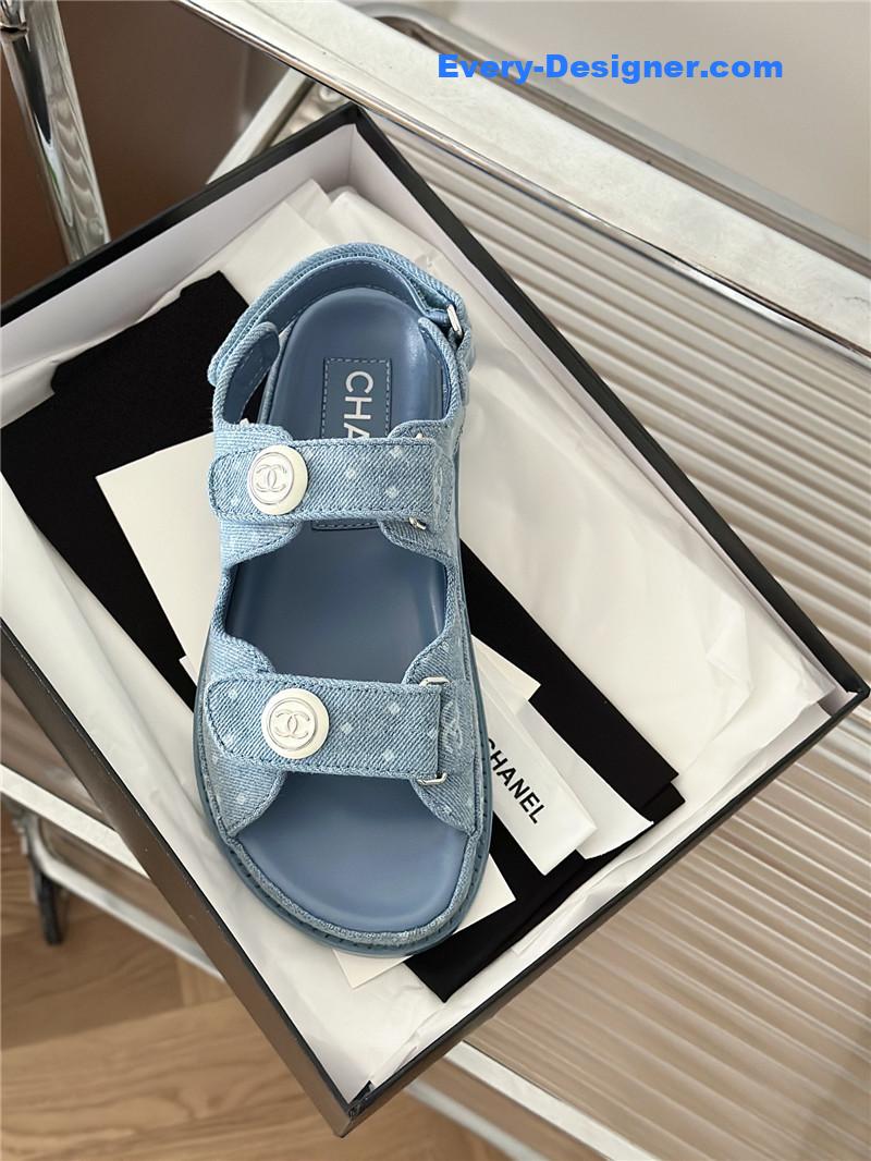 CC polka dot denim Velcro sandals