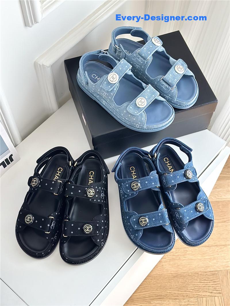 CC polka dot denim Velcro sandals