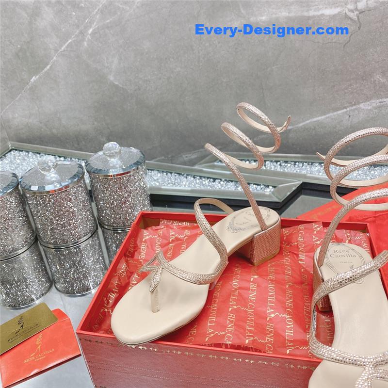 rene caovilla snake crystal chunky heel sandals