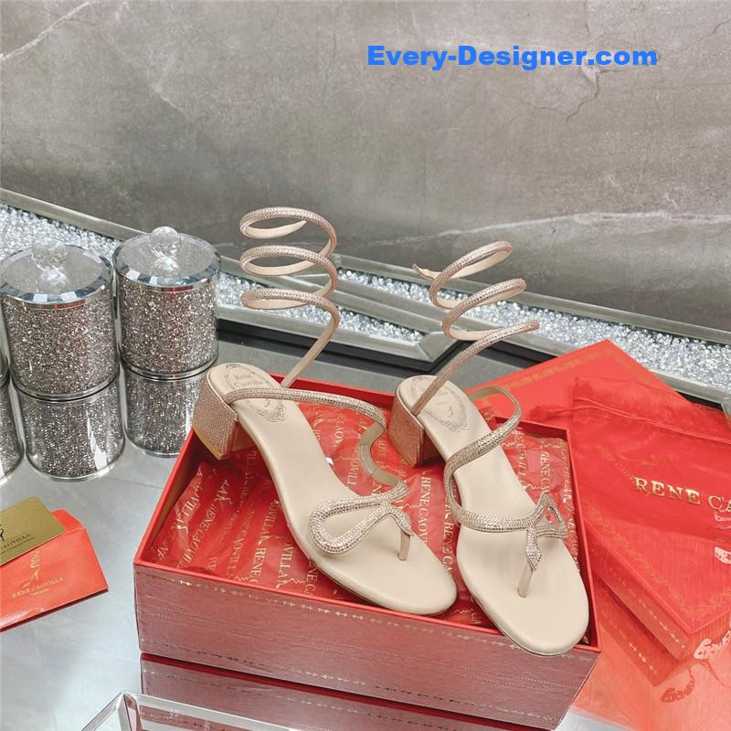 rene caovilla snake crystal chunky heel sandals
