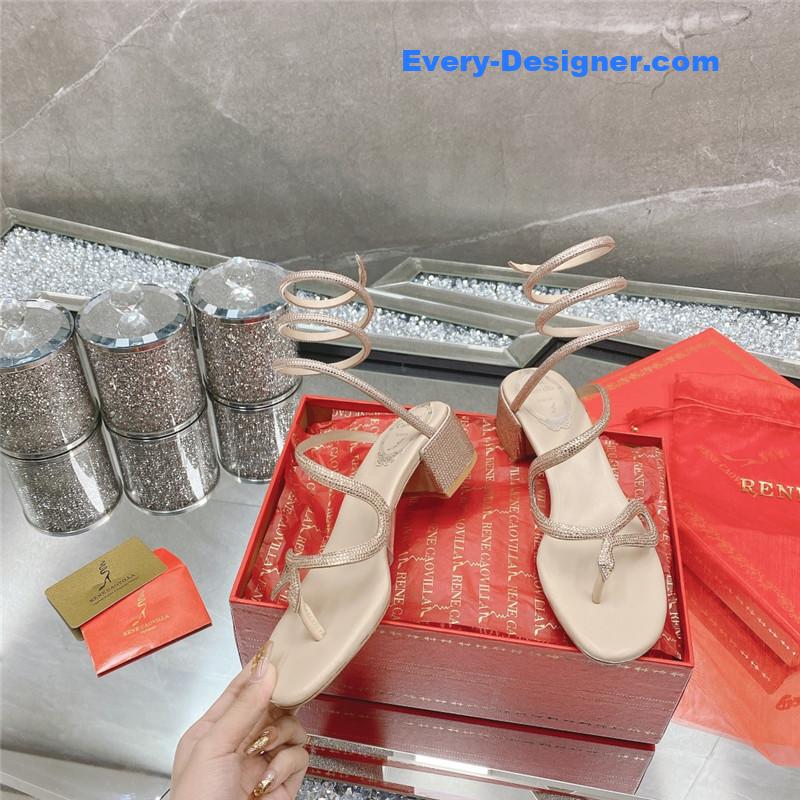 rene caovilla snake crystal chunky heel sandals