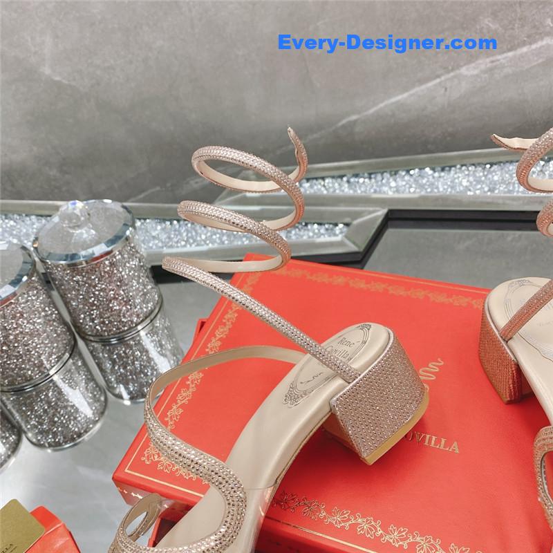 rene caovilla snake crystal chunky heel sandals