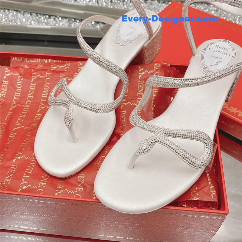 rene caovilla snake crystal chunky heel sandals