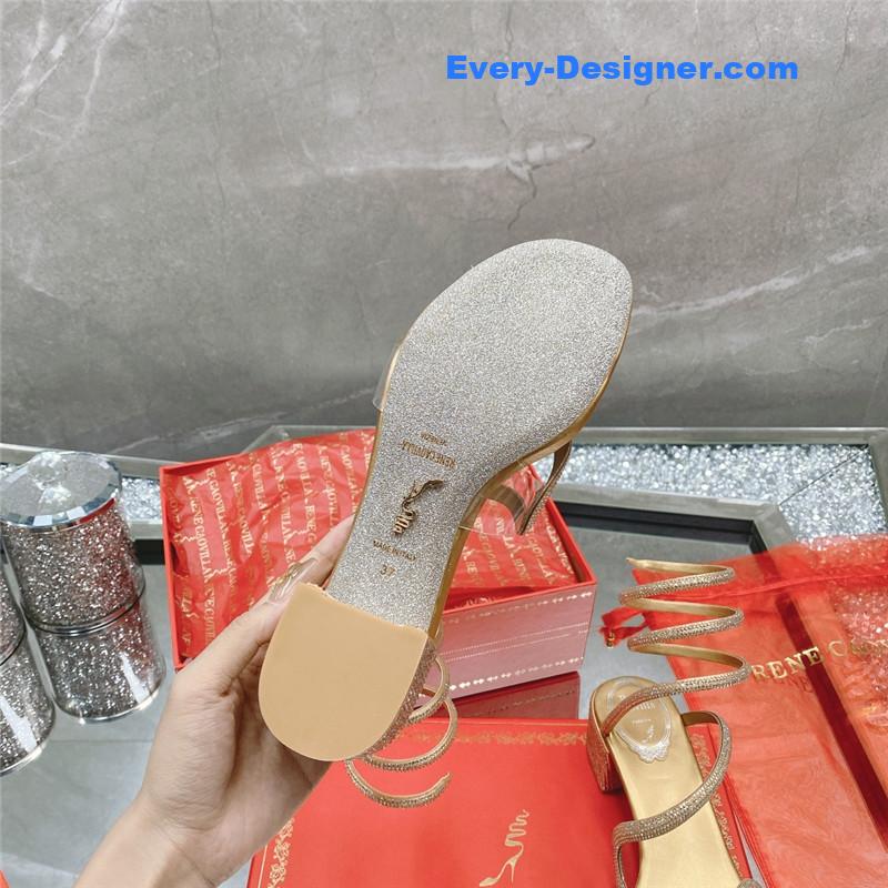 rene caovilla snake crystal chunky heel sandals