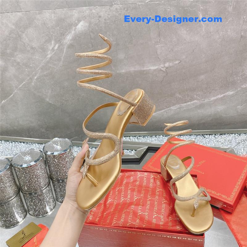 rene caovilla snake crystal chunky heel sandals