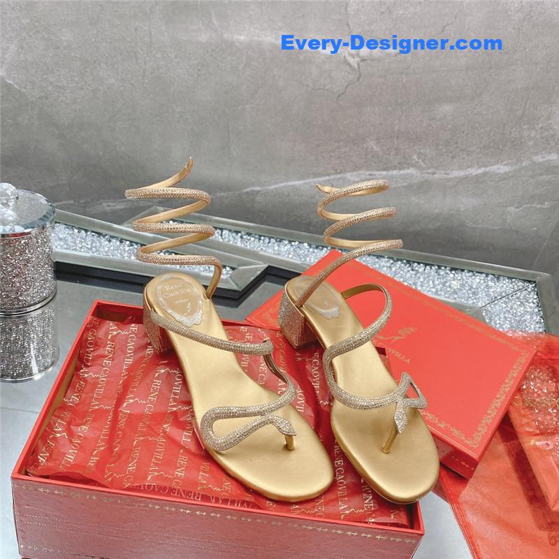 rene caovilla snake crystal chunky heel sandals