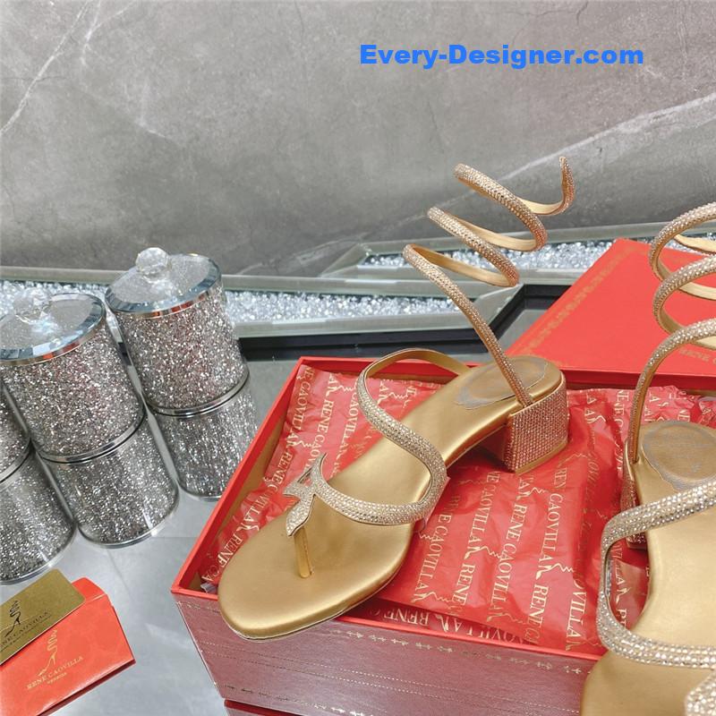 rene caovilla snake crystal chunky heel sandals