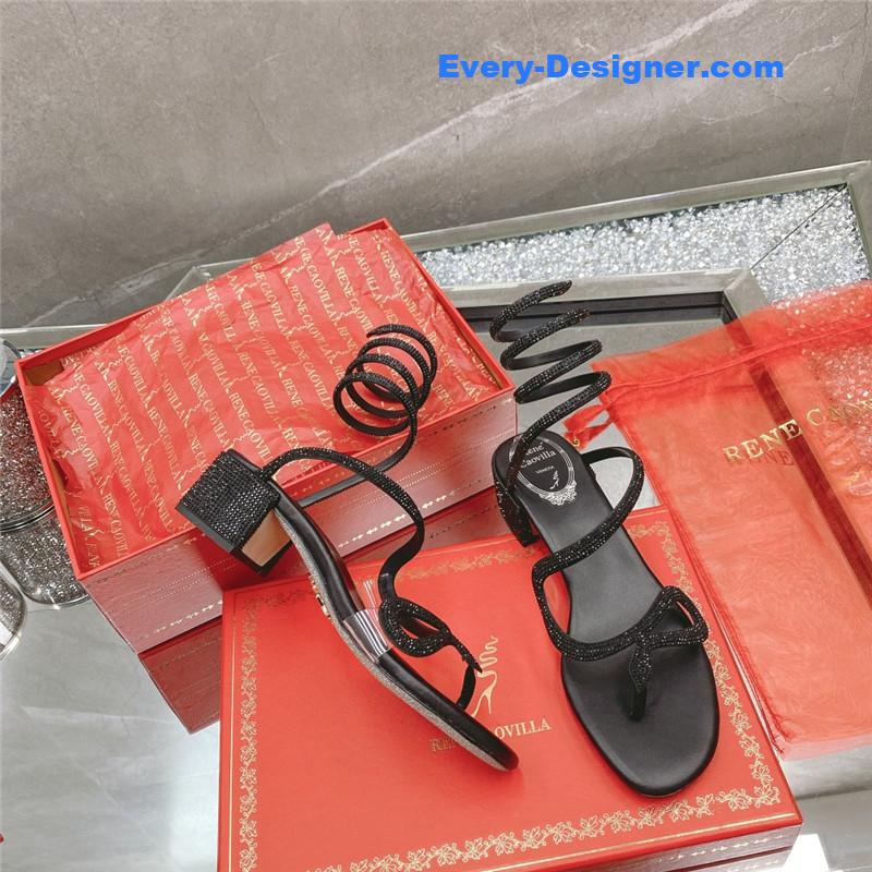 rene caovilla snake crystal chunky heel sandals