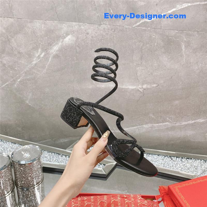 rene caovilla snake crystal chunky heel sandals