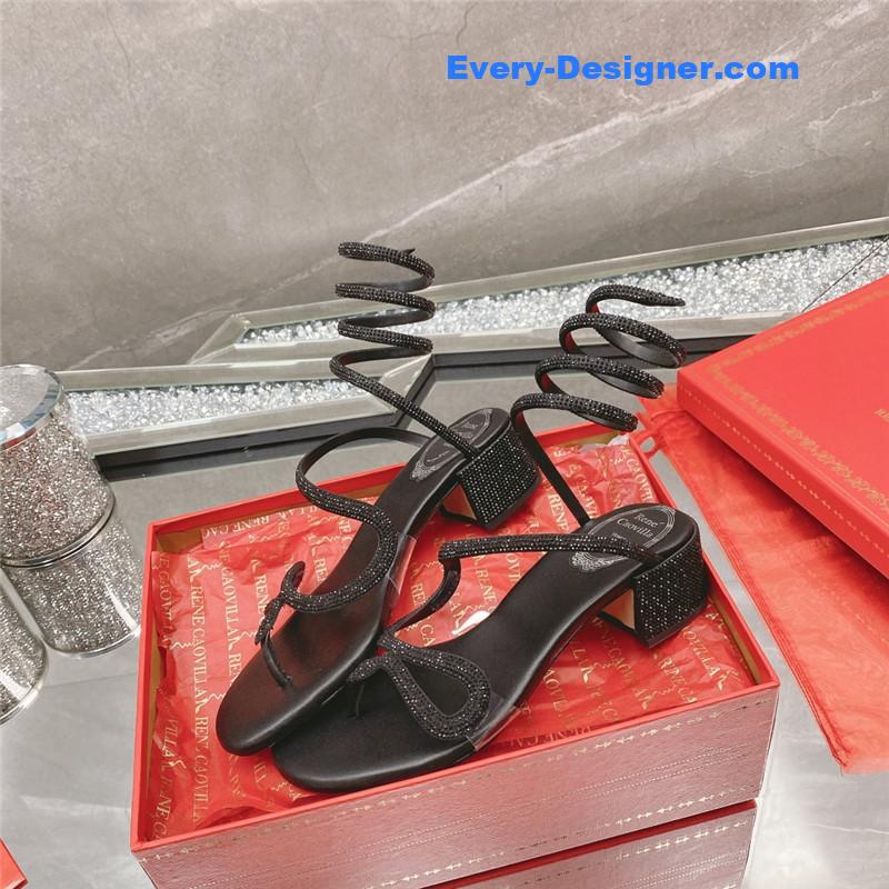 rene caovilla snake crystal chunky heel sandals
