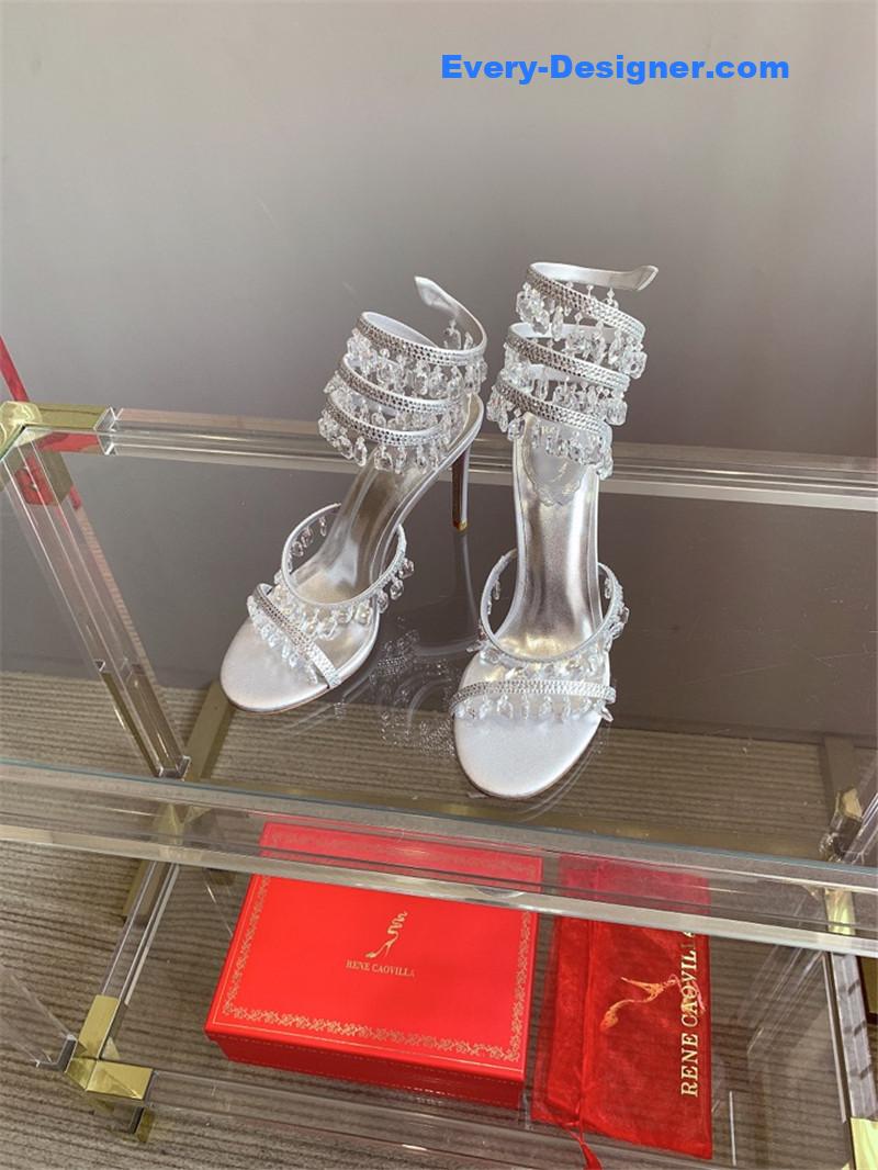 rene caovilla crystal pendant heeled sandals