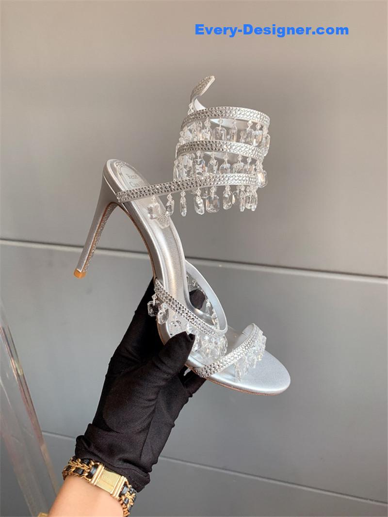 rene caovilla crystal pendant heeled sandals