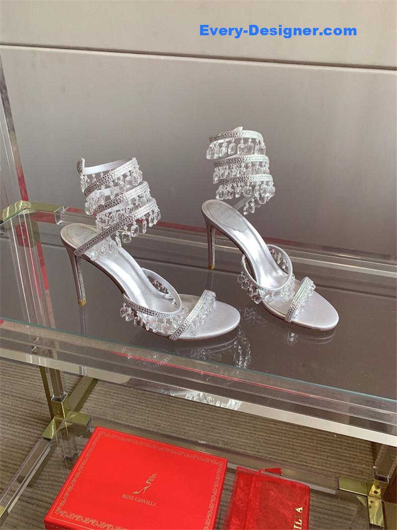 rene caovilla crystal pendant heeled sandals