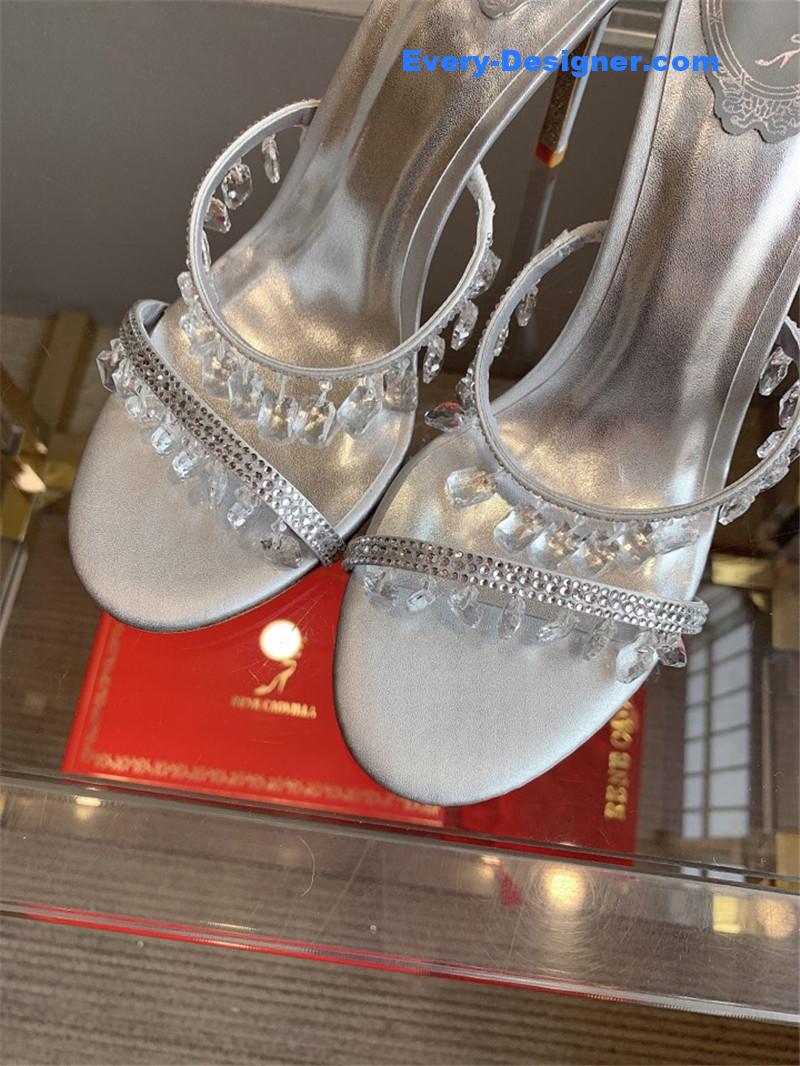 rene caovilla crystal pendant heeled sandals