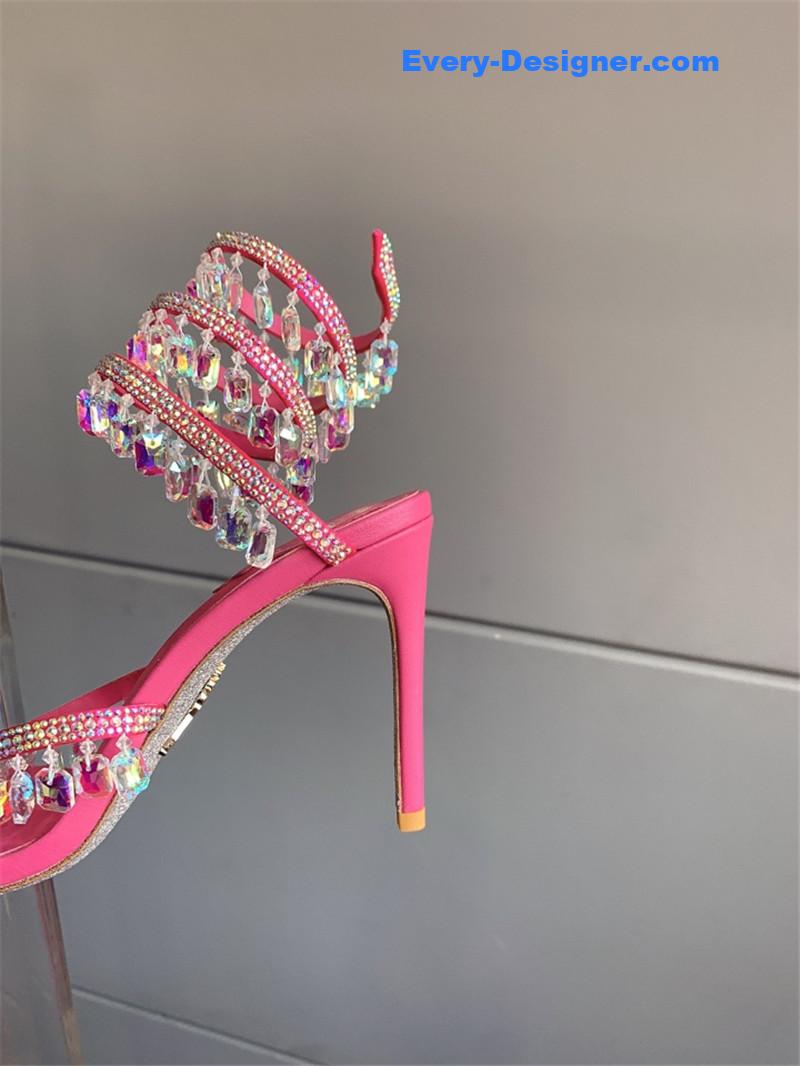 rene caovilla crystal pendant heeled sandals