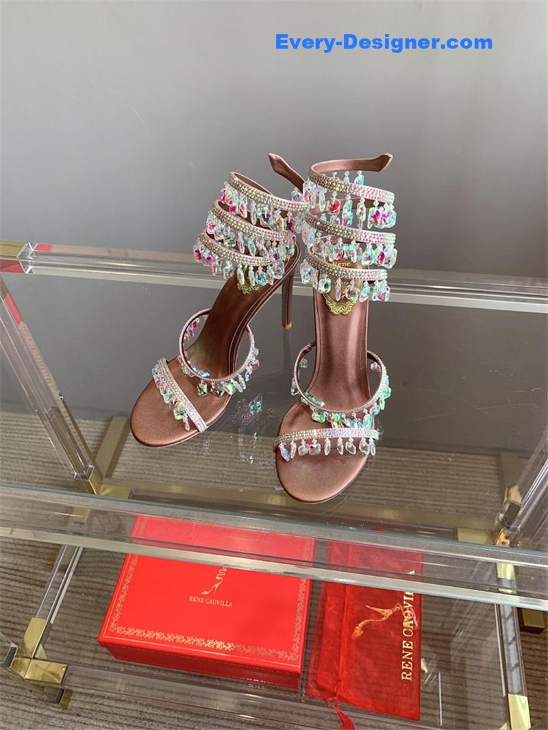 rene caovilla crystal pendant heeled sandals