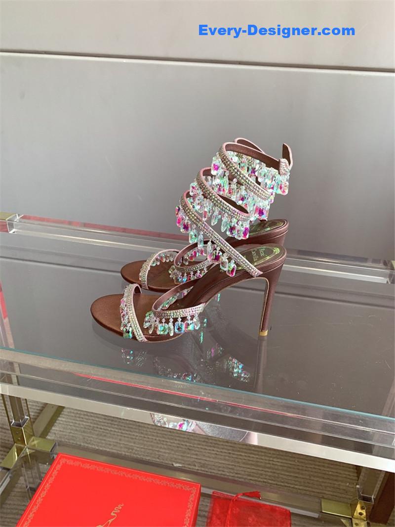 rene caovilla crystal pendant heeled sandals