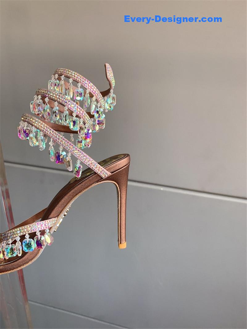 rene caovilla crystal pendant heeled sandals