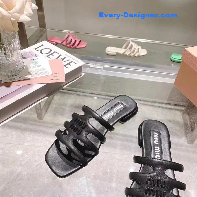 M1um1u flat lambskin sandal slippers