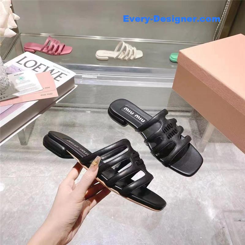 M1um1u flat lambskin sandal slippers