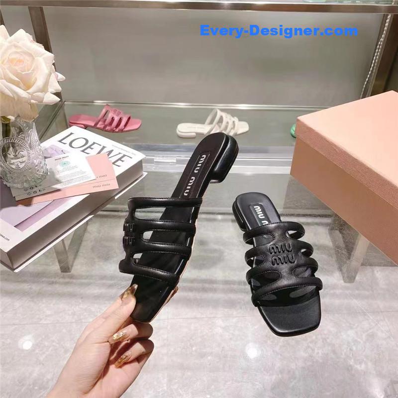 M1um1u flat lambskin sandal slippers