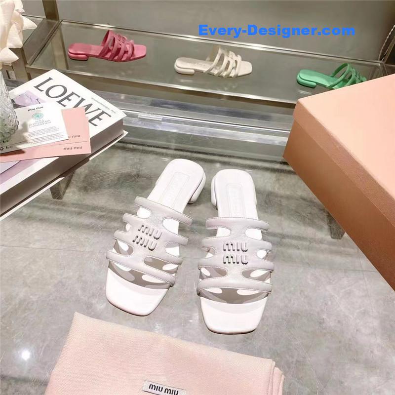 M1um1u flat lambskin sandal slippers