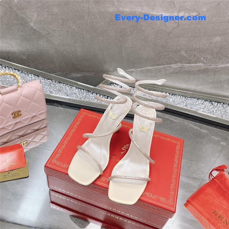 Rᴇɴᴇ Cᴀᴏᴠɪʟʟᴀ diagonal strap rhinestone inlaid sandals