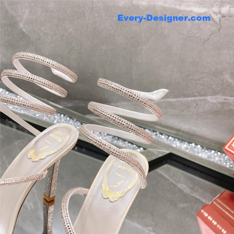 Rᴇɴᴇ Cᴀᴏᴠɪʟʟᴀ diagonal strap rhinestone inlaid sandals