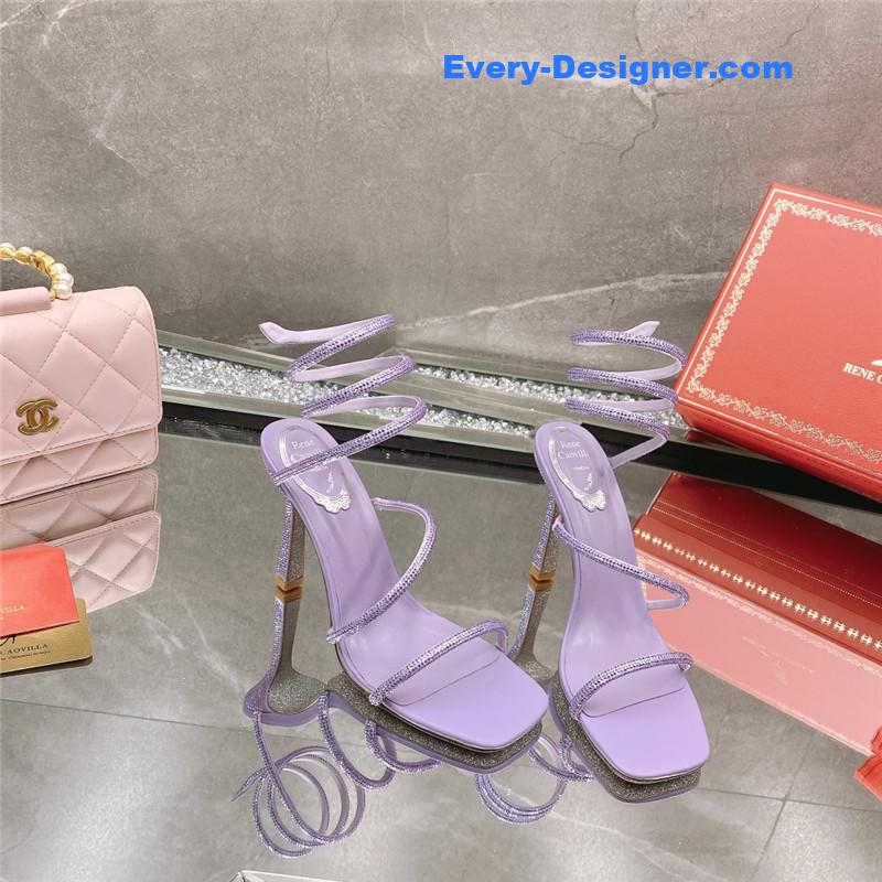 Rᴇɴᴇ Cᴀᴏᴠɪʟʟᴀ diagonal strap rhinestone inlaid sandals