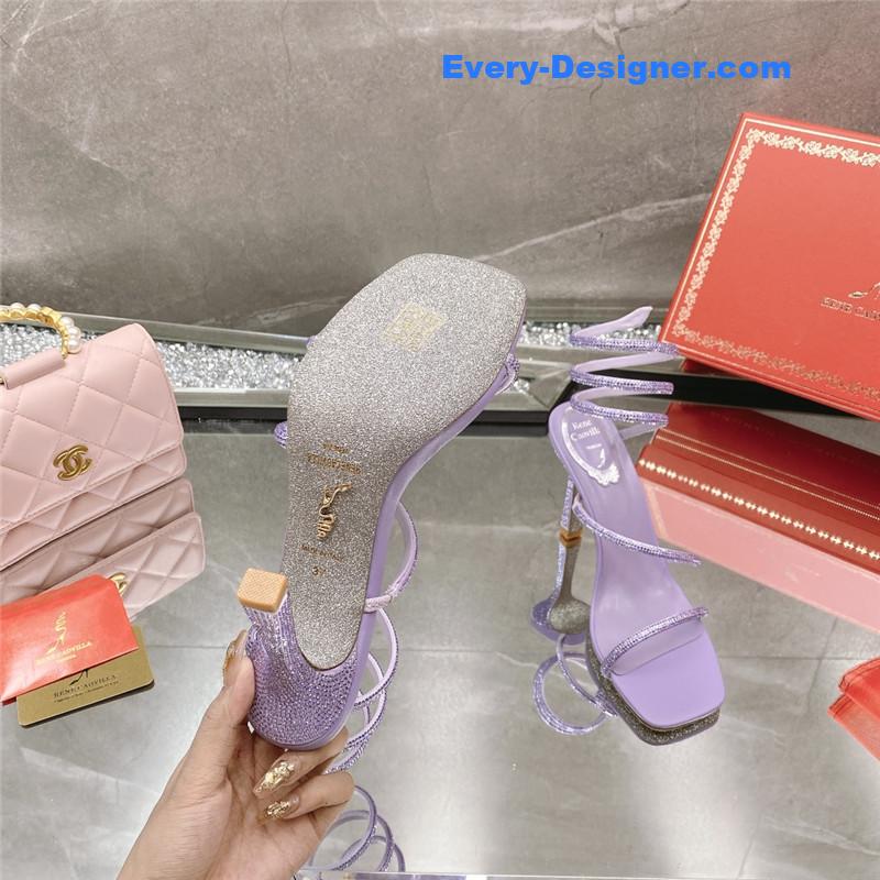 Rᴇɴᴇ Cᴀᴏᴠɪʟʟᴀ diagonal strap rhinestone inlaid sandals