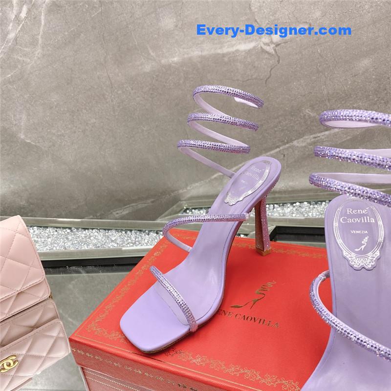 Rᴇɴᴇ Cᴀᴏᴠɪʟʟᴀ diagonal strap rhinestone inlaid sandals