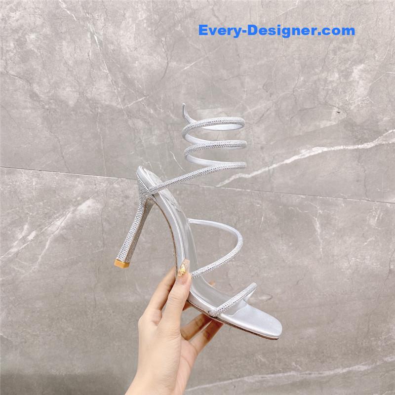 Rᴇɴᴇ Cᴀᴏᴠɪʟʟᴀ diagonal strap rhinestone inlaid sandals