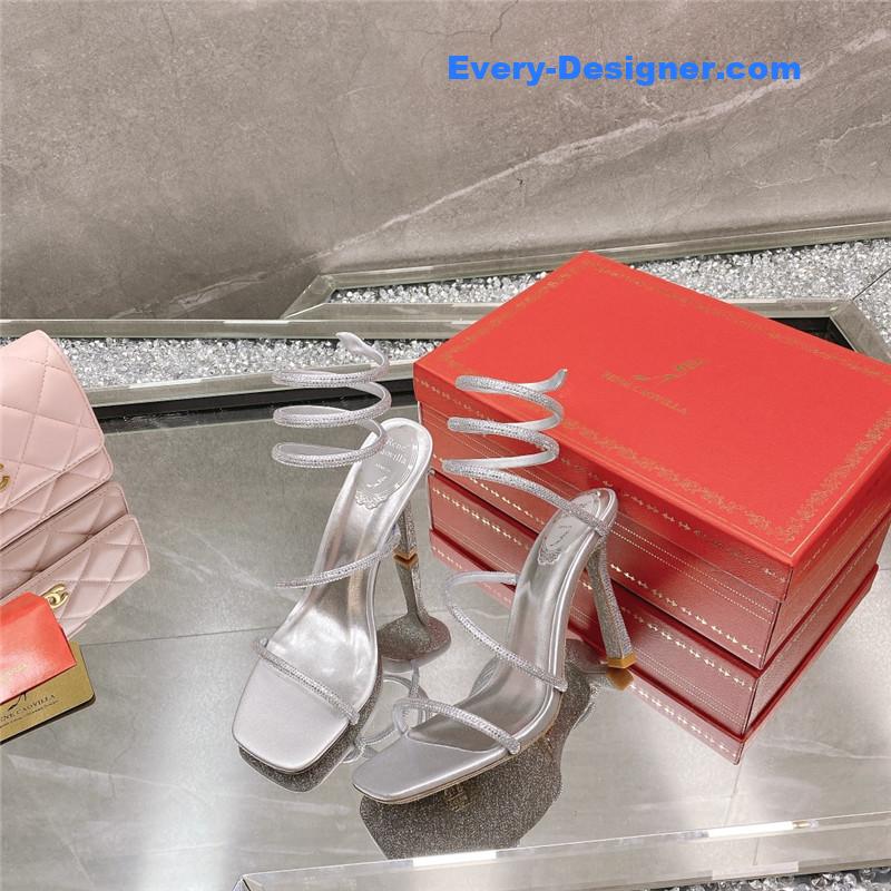 Rᴇɴᴇ Cᴀᴏᴠɪʟʟᴀ diagonal strap rhinestone inlaid sandals