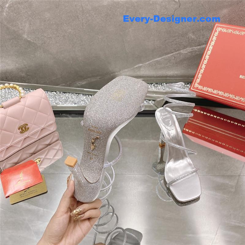 Rᴇɴᴇ Cᴀᴏᴠɪʟʟᴀ diagonal strap rhinestone inlaid sandals