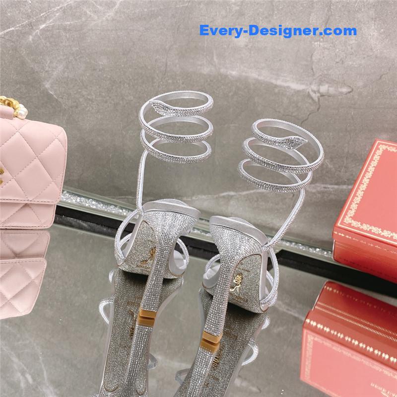 Rᴇɴᴇ Cᴀᴏᴠɪʟʟᴀ diagonal strap rhinestone inlaid sandals